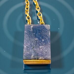 Amazing Genuine Labradorite Gemstone Pendant Necklace With Gold Chain Estate